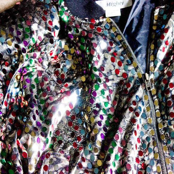 SOLD! Silver Sequin Jacket Bomber - Tiger Rainbow - Picture 3 of 7